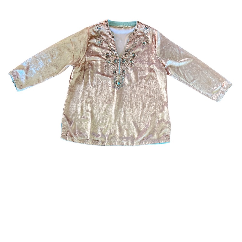 Soft Surroundings Crushed Velvet Moroccan Boho Beaded Embellished Tunic Blouse - Picture 3 of 16